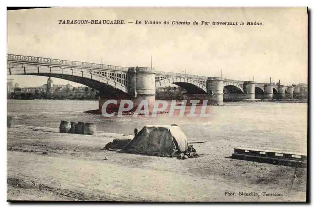 Tarascon-Beaucaire — Der Eisenbahnviadukt, der den Rhône überquert — Fot. Blanchin, Tarascon - Vorderseite