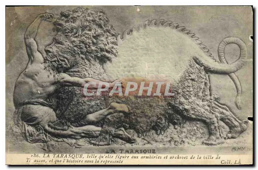La Tarasque — tal como aparece nas armas e arquivos da cidade de Tarascon — Colt LA - Frente