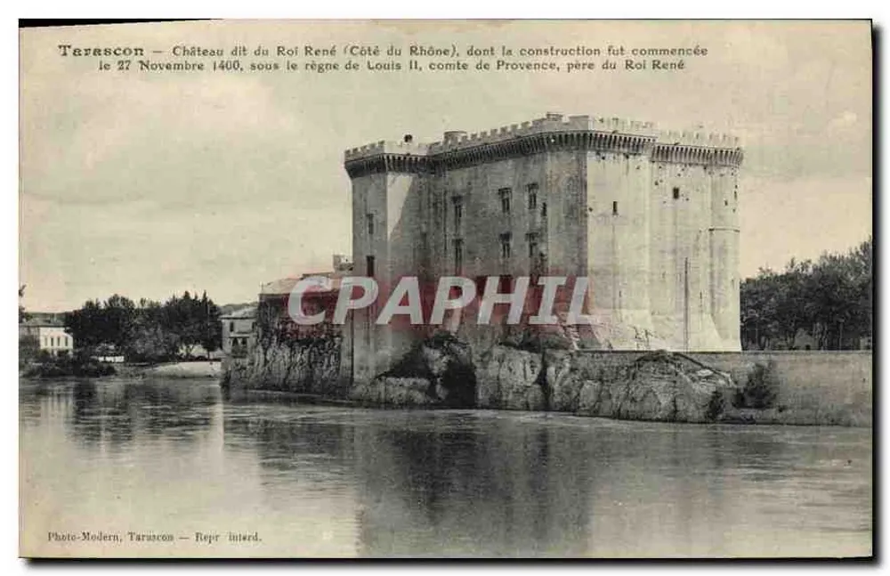 Tarascon — Castelo dito do Rei René (Lado do Ródano), cuja construção foi iniciada em 27 de Novembro de 1400, durante o reinado de Luís II, conde da Provença, pai do Rei René — Photo-Modern, Tarascon — Repr. interd. - Frente