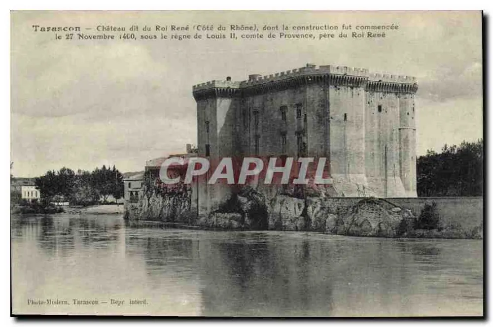 TARASCON — Castelo dito do Rei René (Lado do Ródano), cuja construção foi iniciada em 27 de Novembro de 1400, durante o reinado de Luís II, conde de Provença, pai do Rei René — Photo-Modern, Tarascon — Depe interd. - Frente