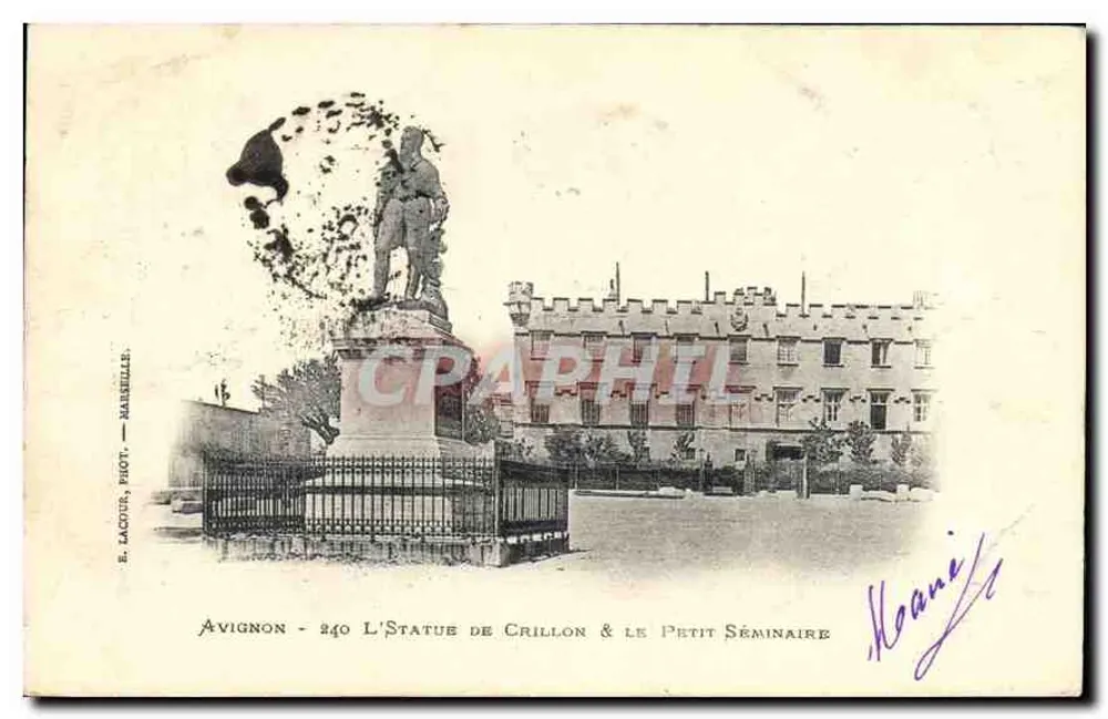 Avignon - Die Statue von Crillon & das Petit Séminaire — E. Lacour, Fotografie, Marseille, n° 240 - Vorderseite