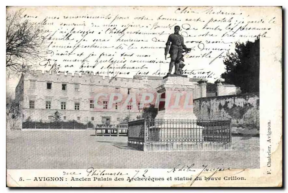 Avignon : Altes Palais der Erzbischöfe und Statue des tapferen Grillon — F. Chabrier, Avignon, n°5 - Vorderseite