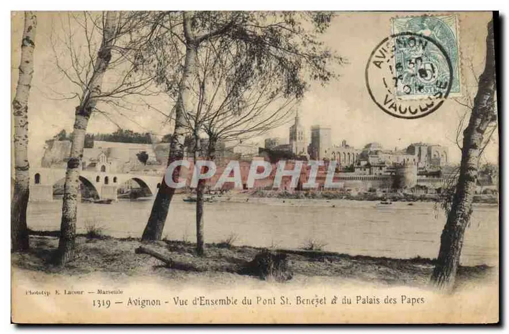 Avignon - Ansicht des Pont St. Bénézet und des Palais des Papes — Phototyp E. Lacour — Marseille - Vorderseite