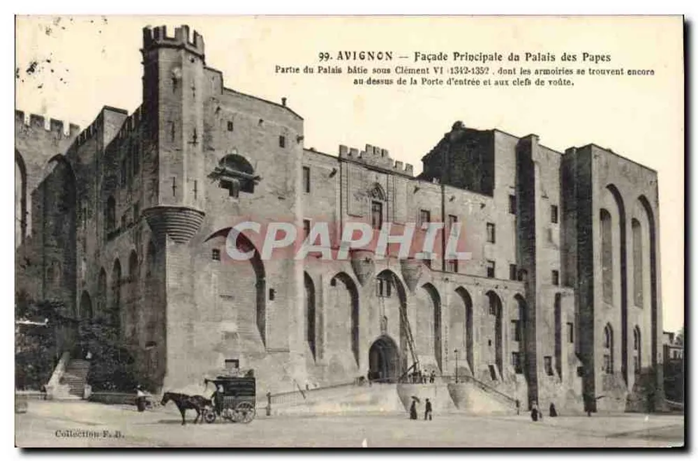 Avignon — Hauptfassade des Palais des Papes — Teil unter Clement VI gebaut (1342–1352) - Vorderseite