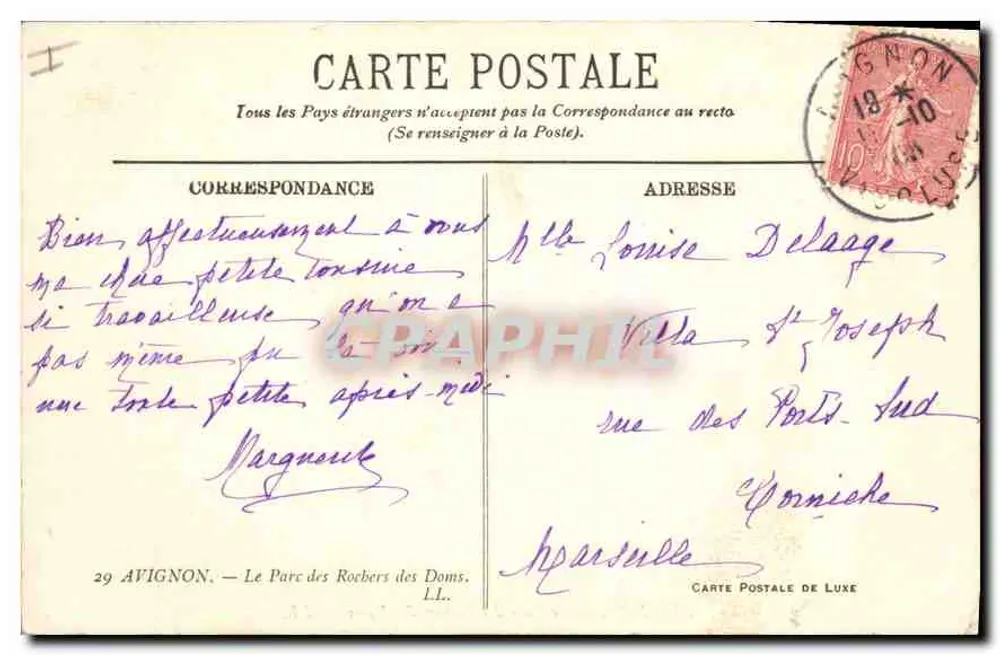 Avignon — Der Park der Rochers des Doms — Luxus-Postkarte - Rückseite