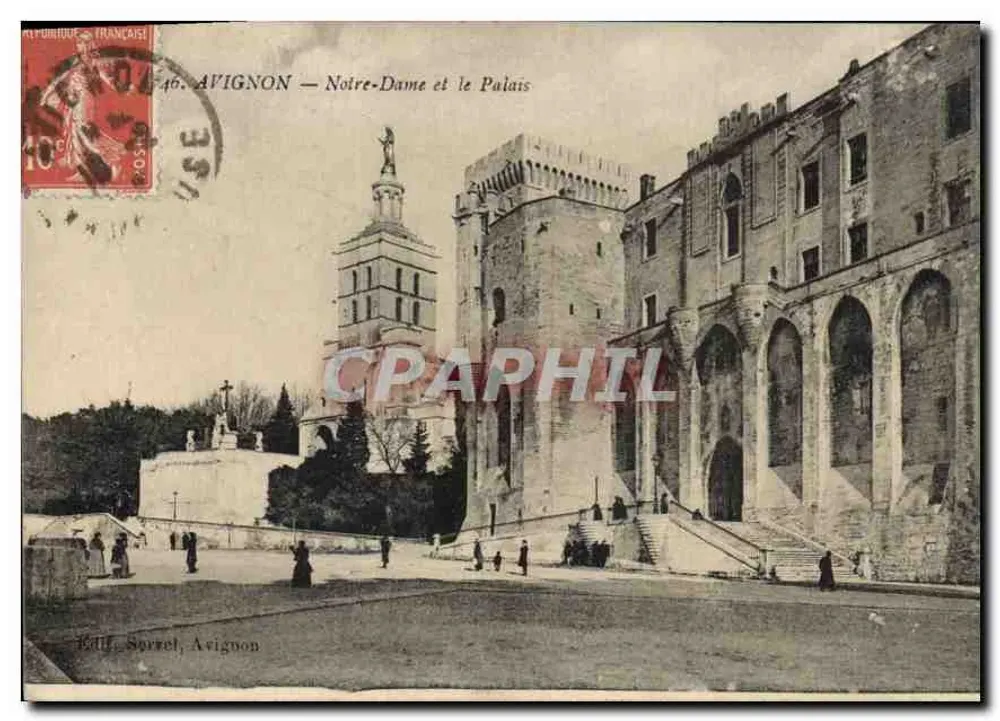Avignon — Notre-Dame e o Palácio — Éd. Sorret, Avignon - Frente
