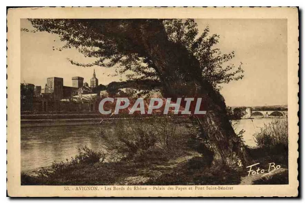 Avignon - Die Ufer des Rhônes - Palast der Päpste und Brücke Saint-Bénézet - Vorderseite