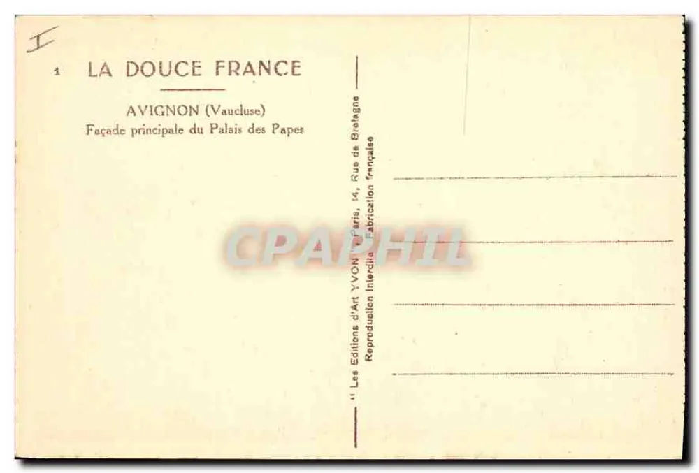 Avignon — Hauptfassade des Palais des Papes — Les Éditions d'Art YVON, Paris - Rückseite