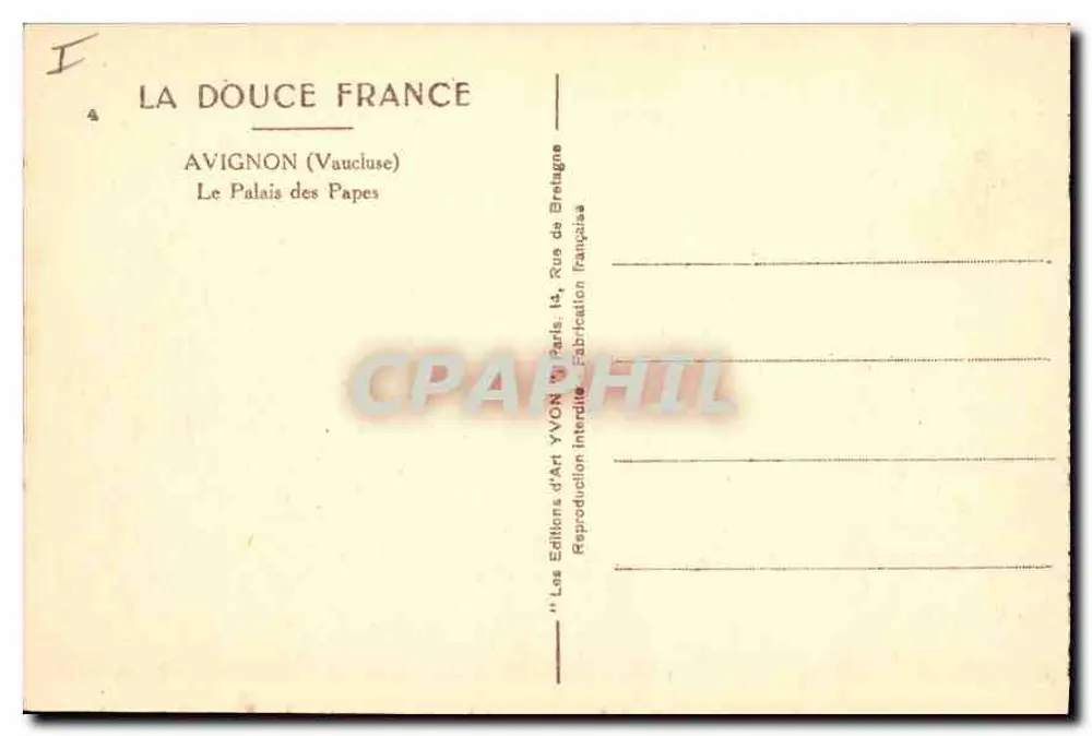 Avignon — O Palácio dos Papas — Edições d'Art Yvon - Verso