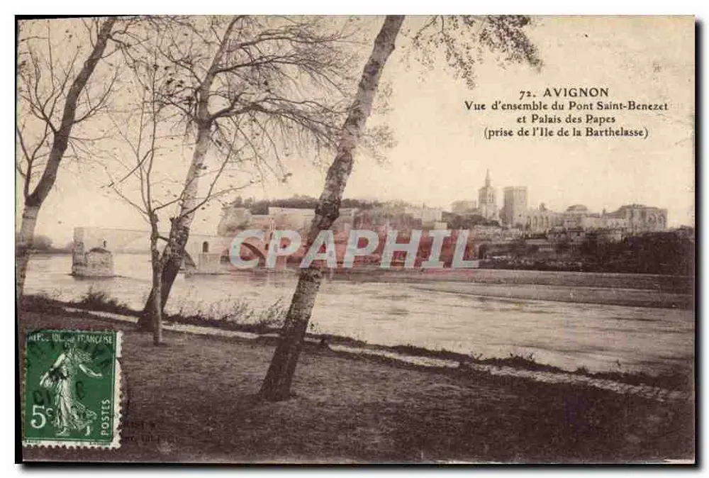 Avignon — Übersicht über den Pont Saint-Bénézet und Palais des Papes (Ausblick von der Insel Barthelasse) — Verlag nicht sichtbar, Seriennummer 72 - Vorderseite
