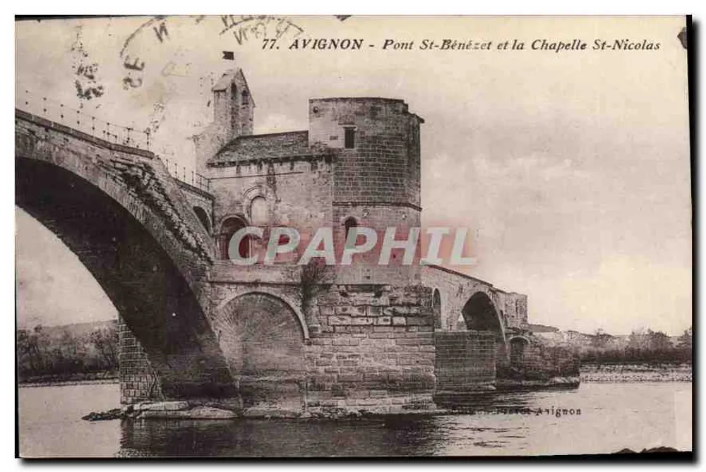 Avignon - Pont Saint-Bénézet und Chapelle Saint-Nicolas — Verlag: H. Hervé, Avignon, n°77 - Vorderseite