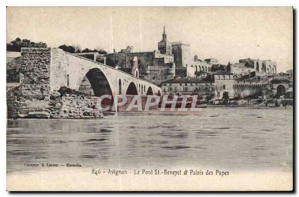 Avignon — Der Pont Saint-Bénézet & Palast der Päpste — Phototypie E. Lacour, Marseille, Nr. 846 - Vorderseite