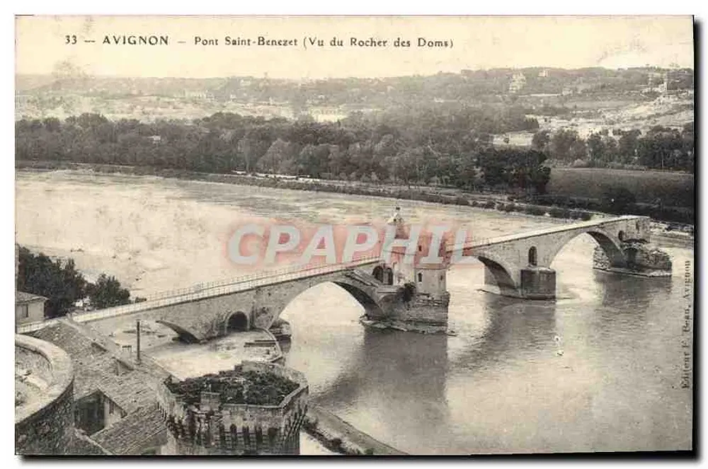 Avignon — Ponte São Bénézet (Vista do Rocher des Doms) — Editor F. Regan, Avignon, n°33 - Frente