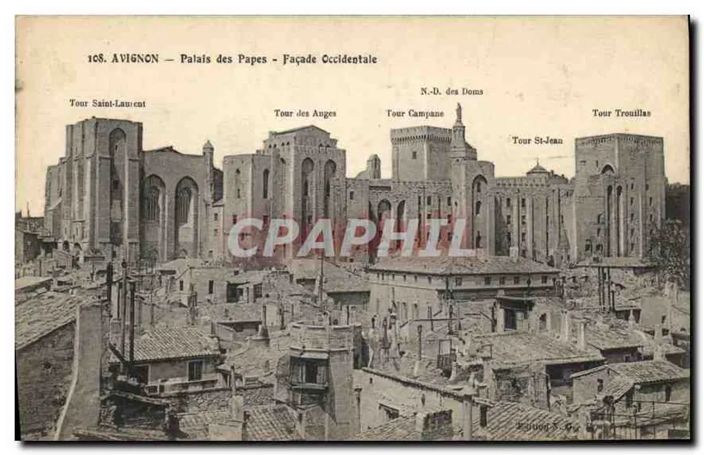 Avignon — Palácio dos Papas — Fachada Ocidental — Editor Bourdon & Cie, n° 108 - Frente