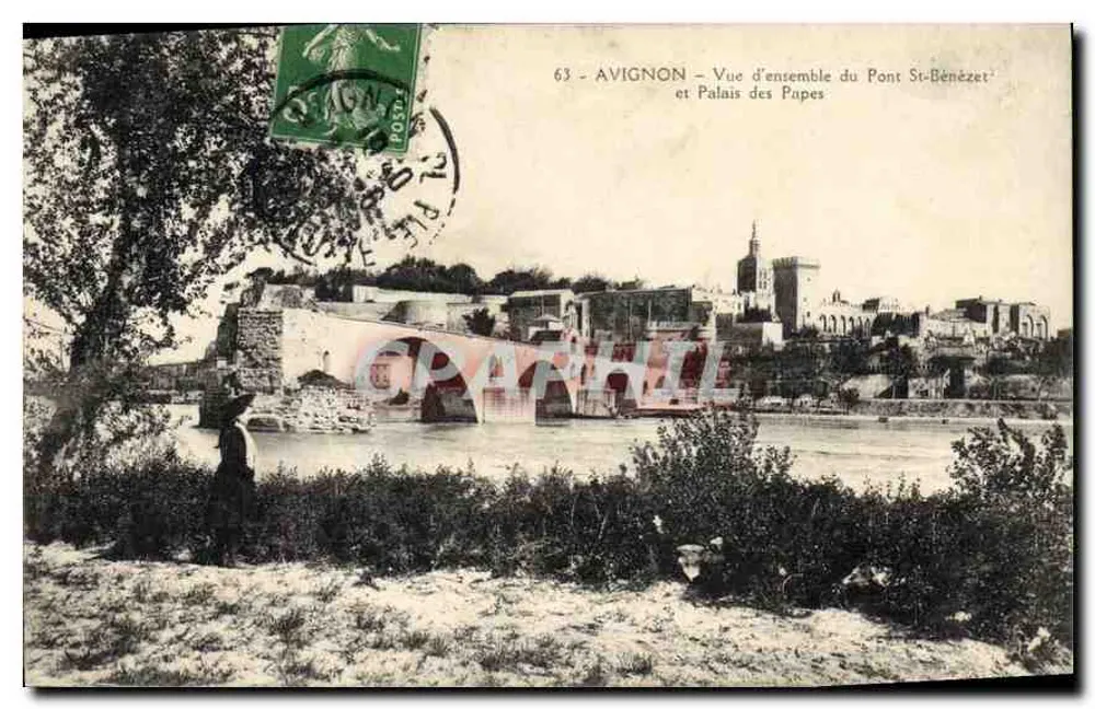 Avignon — Panoramablick auf den Pont St-Bénézet und das Palais des Papes — Verlag nicht sichtbar, Seriennummer 63 - Vorderseite