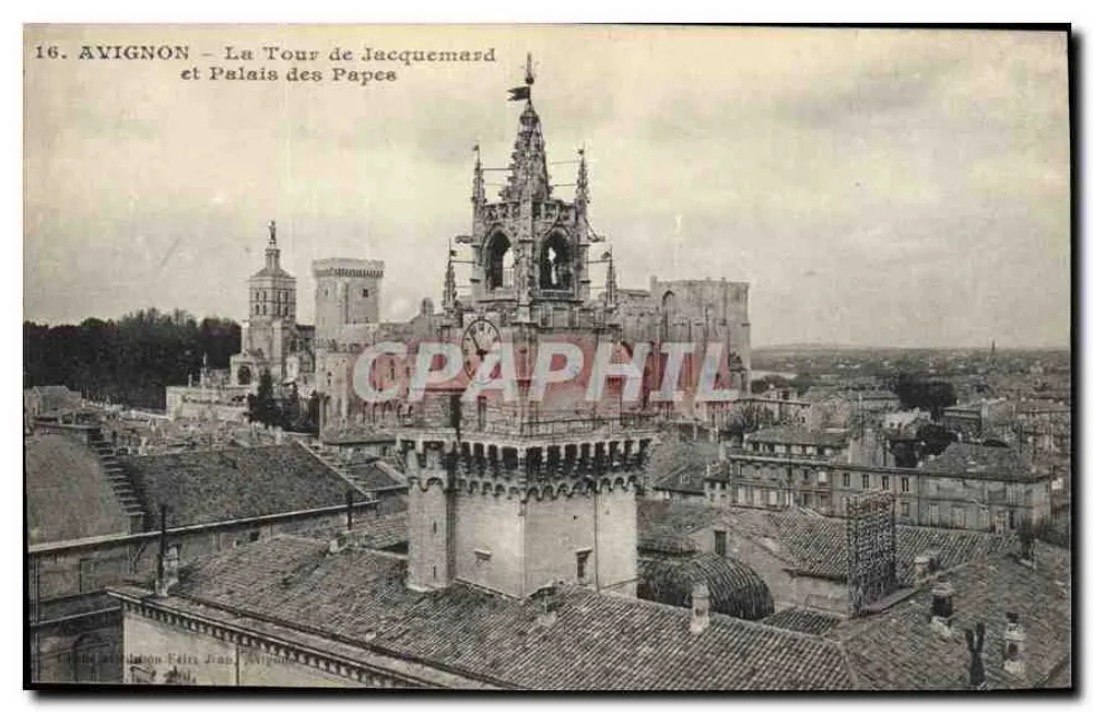 Avignon — Die Jacquemard-Turm und das Palast der Päpste - Vorderseite