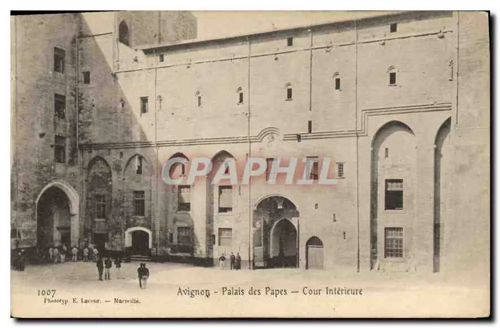 Avignon - Pałac Papieski - Wewnętrzny Dziedziniec — Phototyp E. Lacour — Marsylia, nr 1007 - Awers