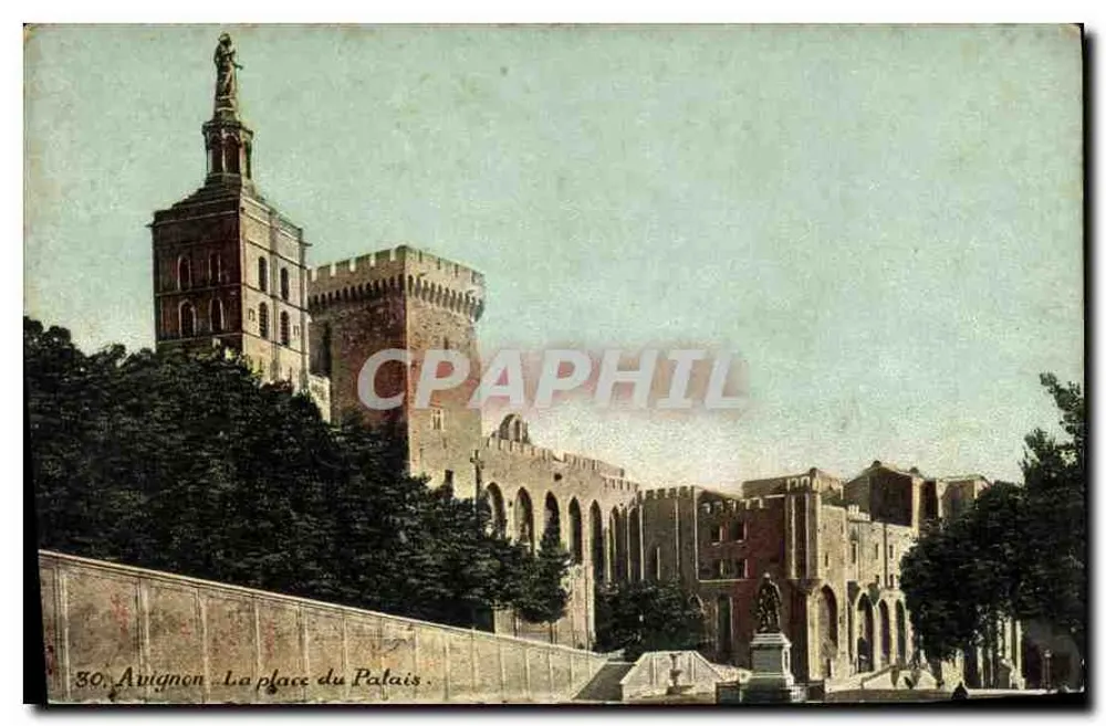 Avignon - A praça do Palácio — vista do Palácio dos Papas e da estátua da Liberdade — editor L.Y. à Ch. n°30 - Frente