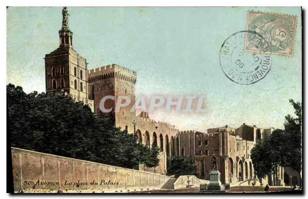 Avignon. A praça do Palácio — vista do Palácio dos Papas e da estátua da Liberdade — editor AQUA-PROTO, n° 30 - Frente