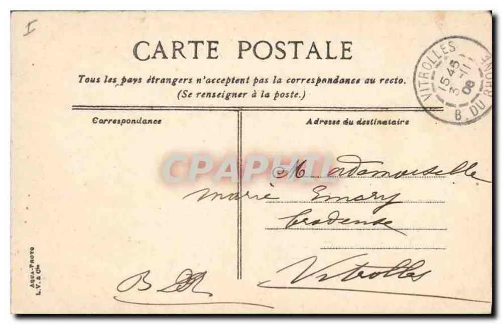Avignon. A praça do Palácio — vista do Palácio dos Papas e da estátua da Liberdade — editor AQUA-PROTO, n° 30 - Verso