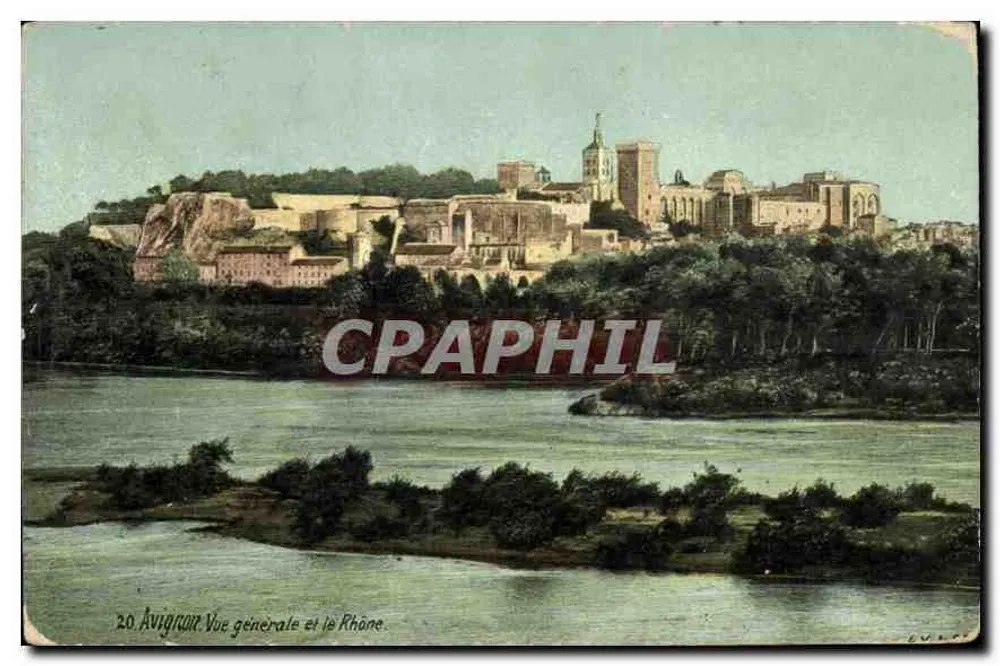 Avignon — Vue générale et le Rhône — Éditeur : L. V. & Cie, n° 20 - Frente