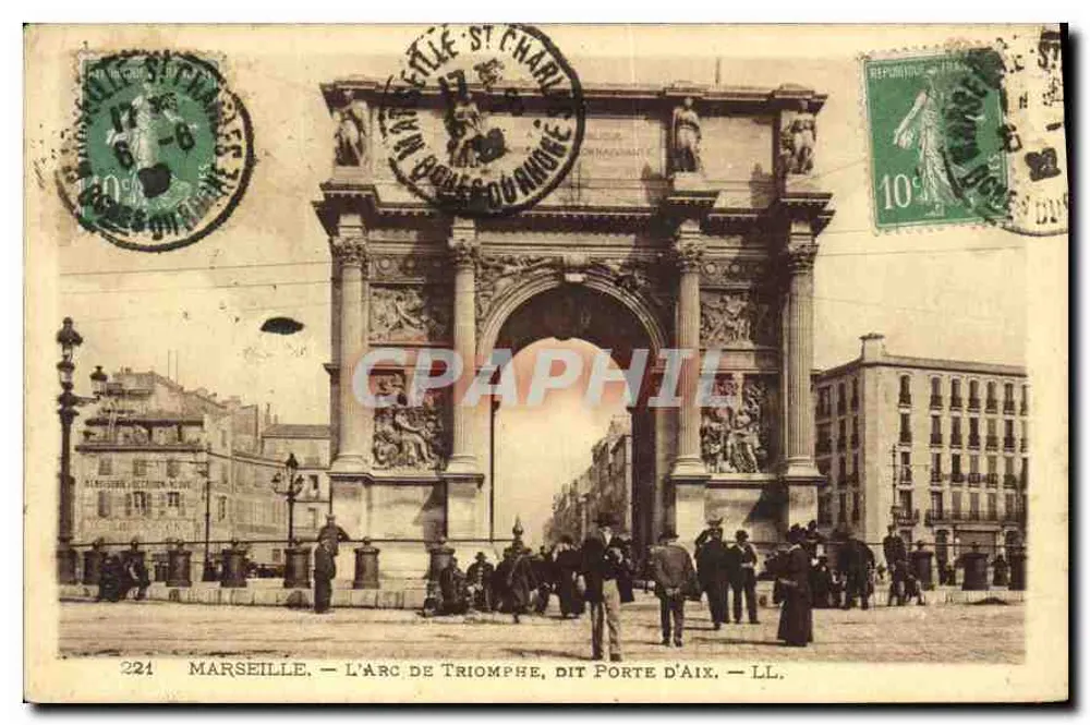 Marselha — Arco do Triunfo, dito Porta de Aix — LL. — Editor LL, n° 224 - Frente