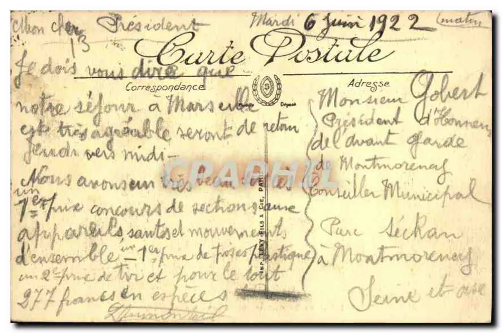 Marselha — Arco do Triunfo, dito Porta de Aix — LL. — Editor LL, n° 224 - Verso