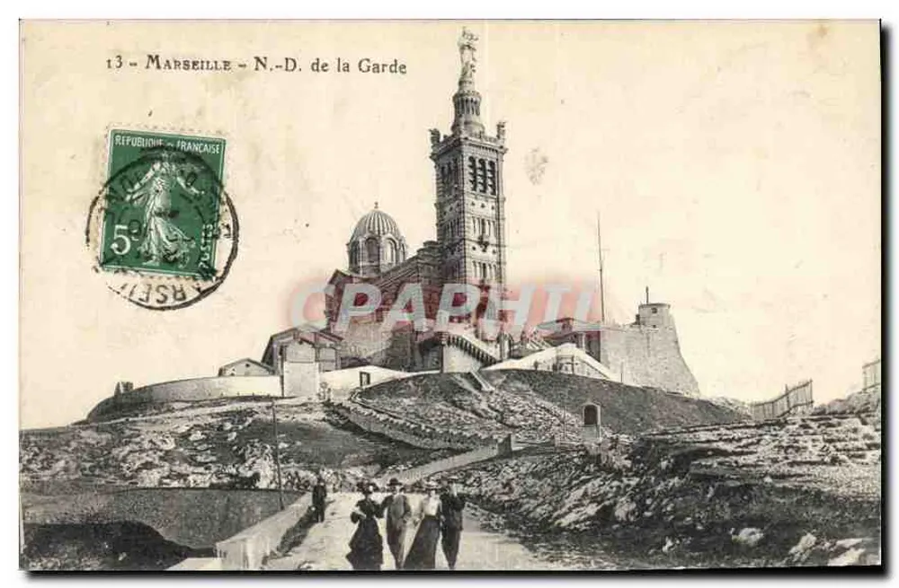 Marselha - N.-D. de la Garde — vista da basílica e do forte — editor desconhecido, n° 13 - Frente