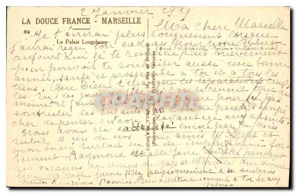 O Palácio Longchamp — Marselha — Éditeur La Douce France, n°32 - Verso