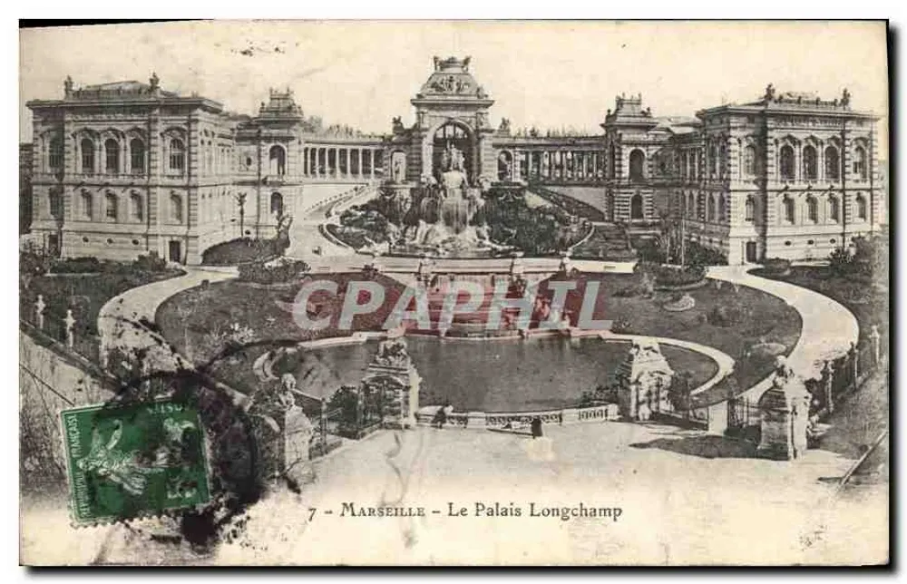 Marseille - O Palácio Longchamp — vista do jardim com fonte — editor não visível - Frente
