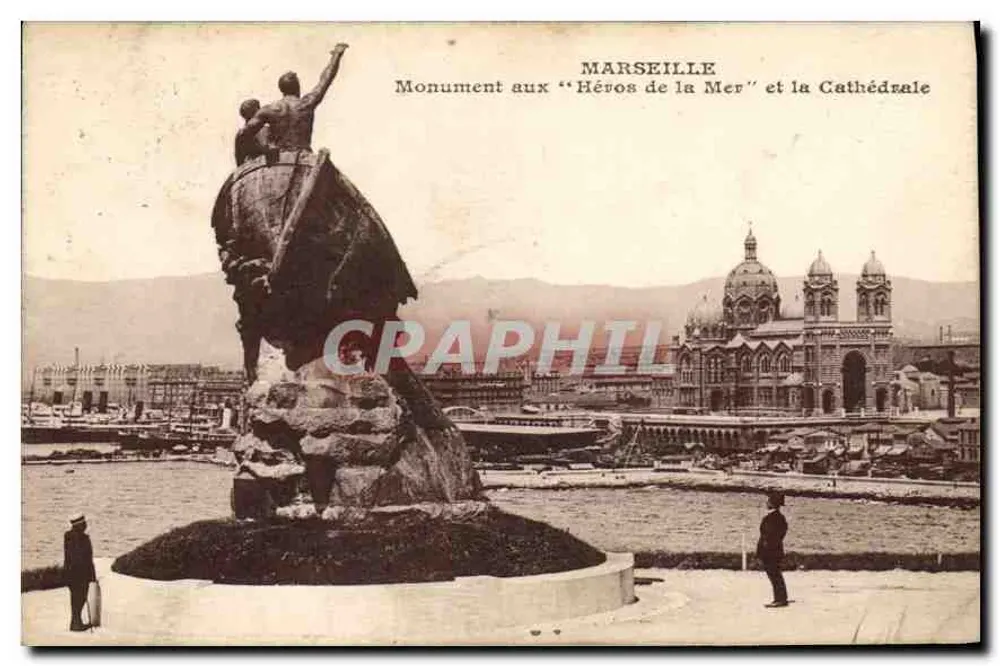 Marseille — Denkmal für die "Helden des Meeres" und die Kathedrale — Verlag nicht sichtbar - Vorderseite
