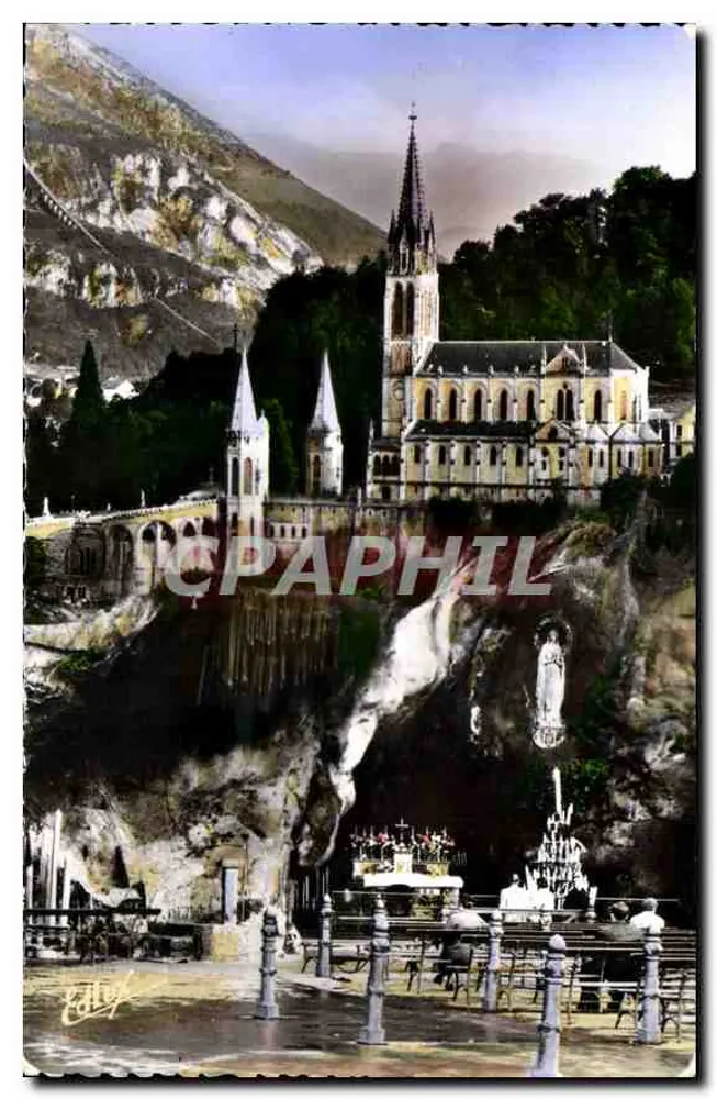 Lourdes — A Basílica e a Gruta Milagrosa — Edição P. Doucet, Place Peyramale, Lourdes - Frente