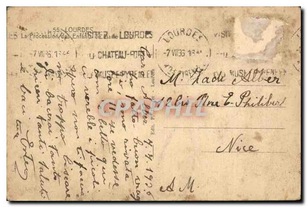 Lourdes — Procissão dos Filhos de Maria — Editor: Museu de Lourdes, n°55 - Verso