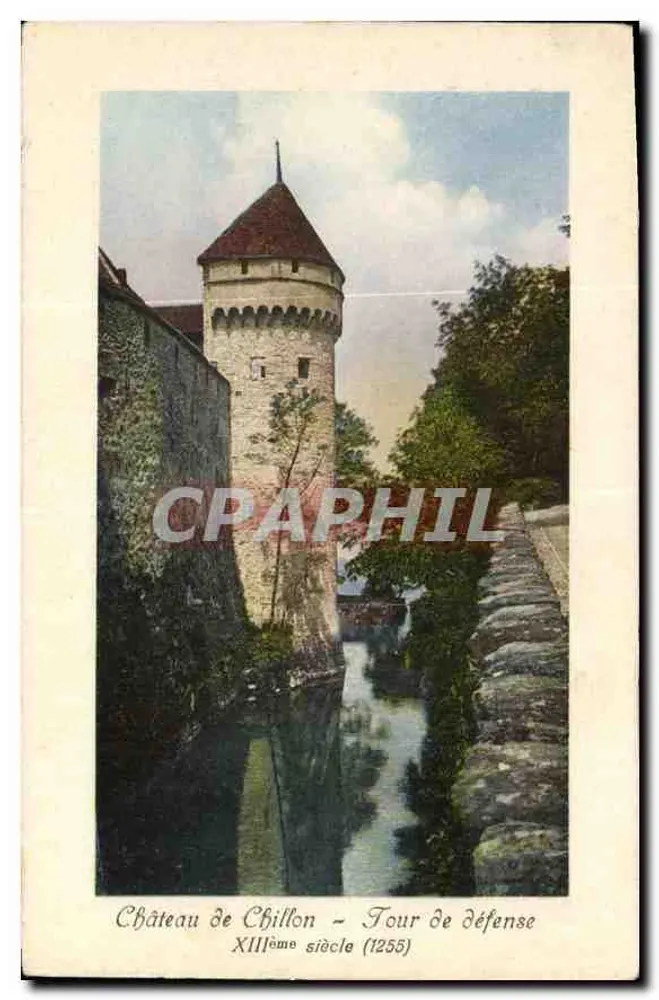 Schloss Chillon — Verteidigungsturm des 13. Jahrhunderts (1255) — Charnaux frères & Co., Genf - Vorderseite