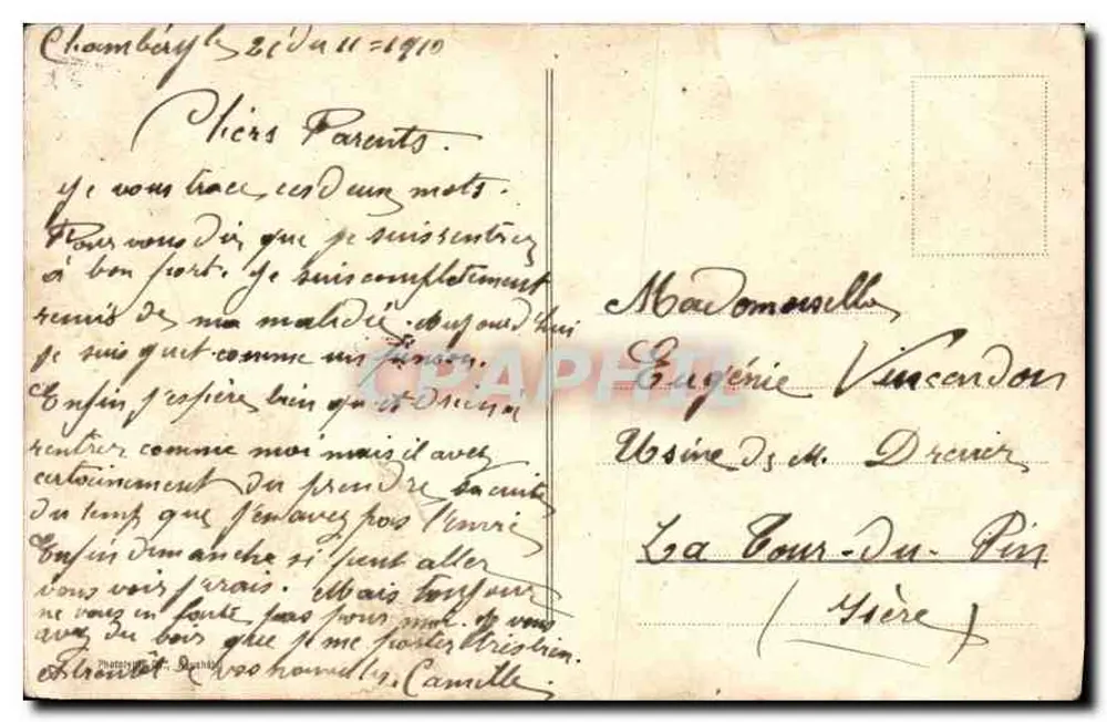 Genebra e o Monte Branco — vista da cidade e do lago — editor C. P. M. n° 8137 - Verso