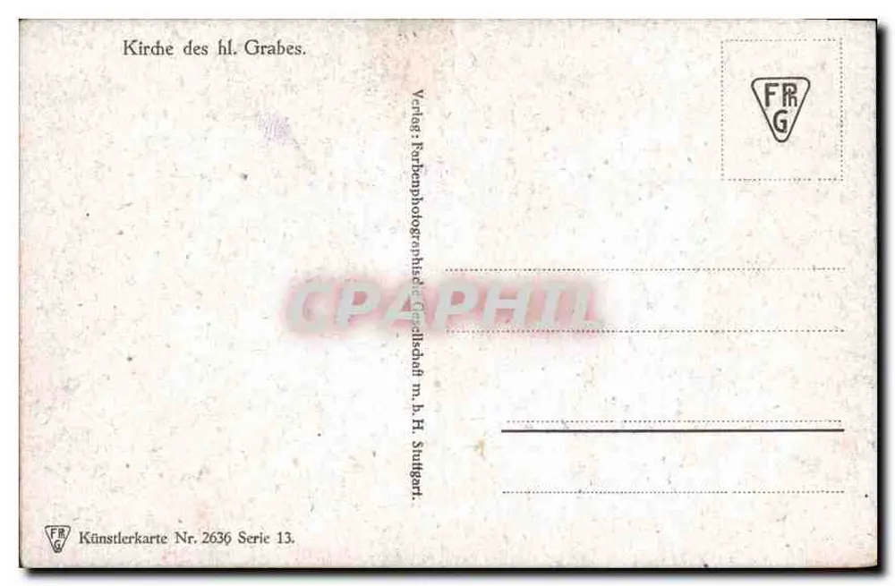 Entrada da igreja do Cenaculo — Jerusalém — editor FRG, série 13, n° 2636 - Verso