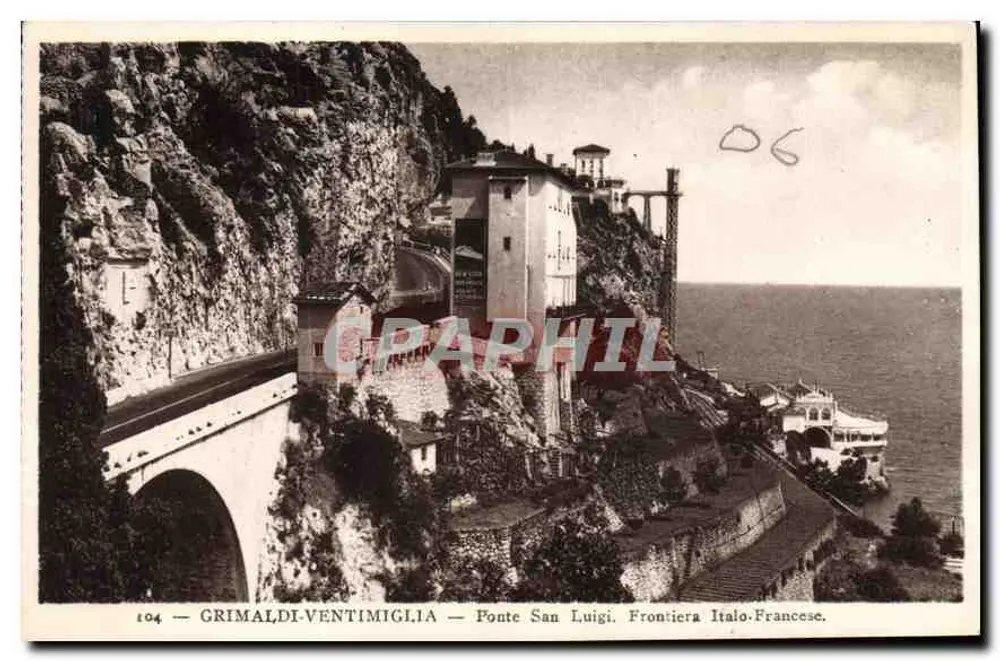 Grimaldi-Ventimiglia — Ponte San Luigi, italienisch-französische Grenze — Car Levy Neurdein, Nr. 104 - Vorderseite