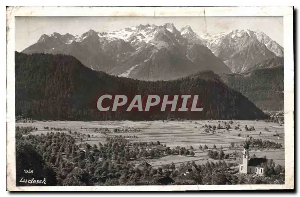 Lucdesch — vista panorâmica com montanhas nevadas — Lucdesch, 1953 - Frente