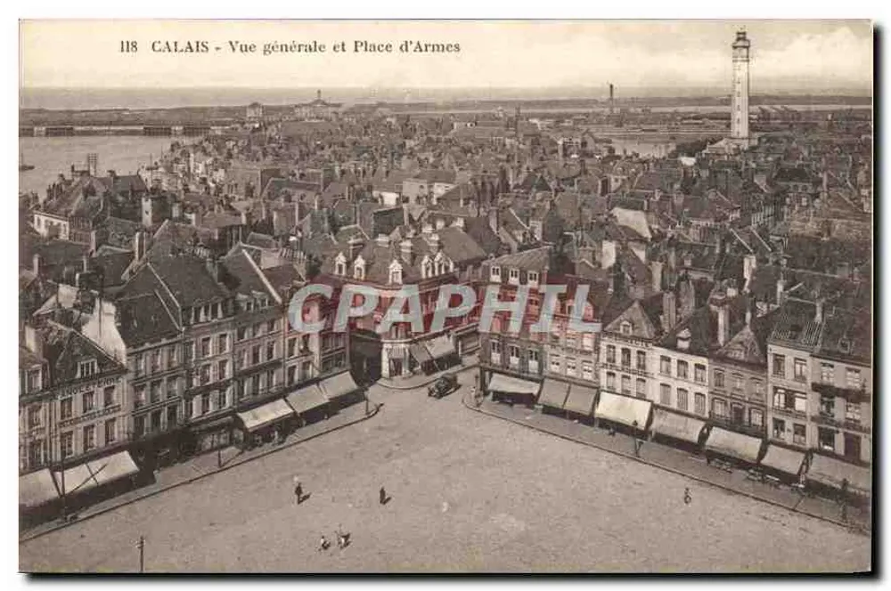 Calais - Vista geral e Praça das Armas — editor: B. Alsace, Strasbourg - Frente