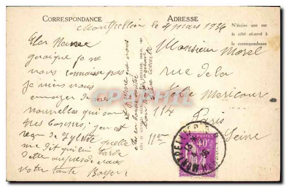 Montpellier — A Faculdade de Medicina — LL. n°20 - Verso