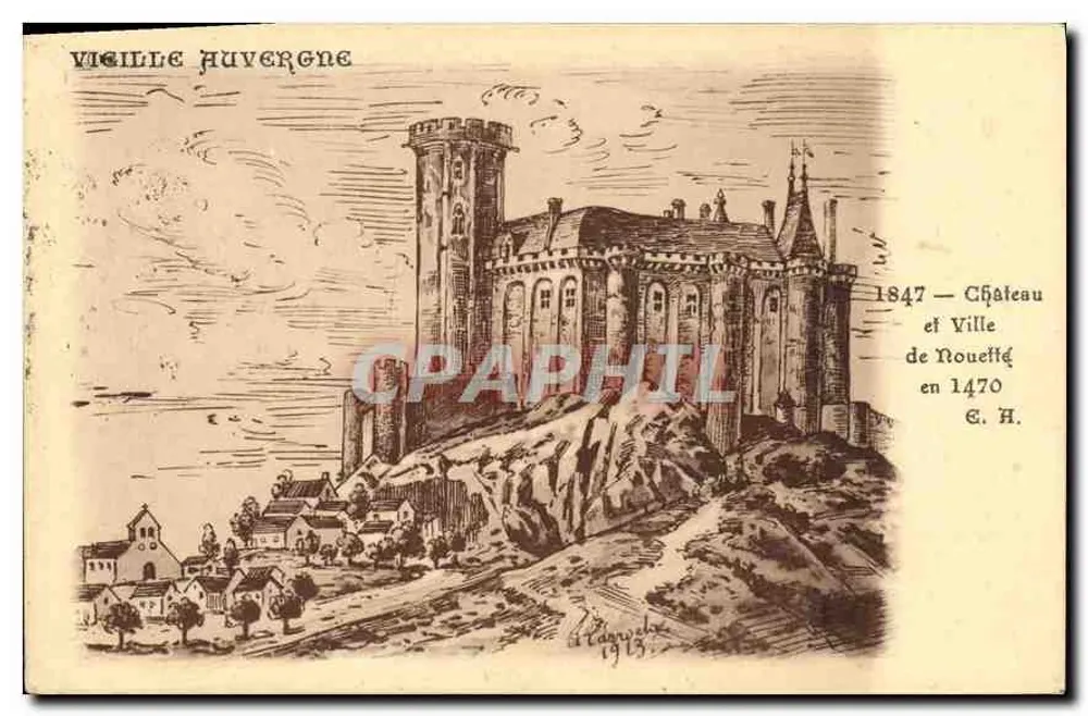 Stadt Huvergène — Schloss und Stadt Rouette im Jahr 1470 — E. H. — gestochen 1913 - Vorderseite