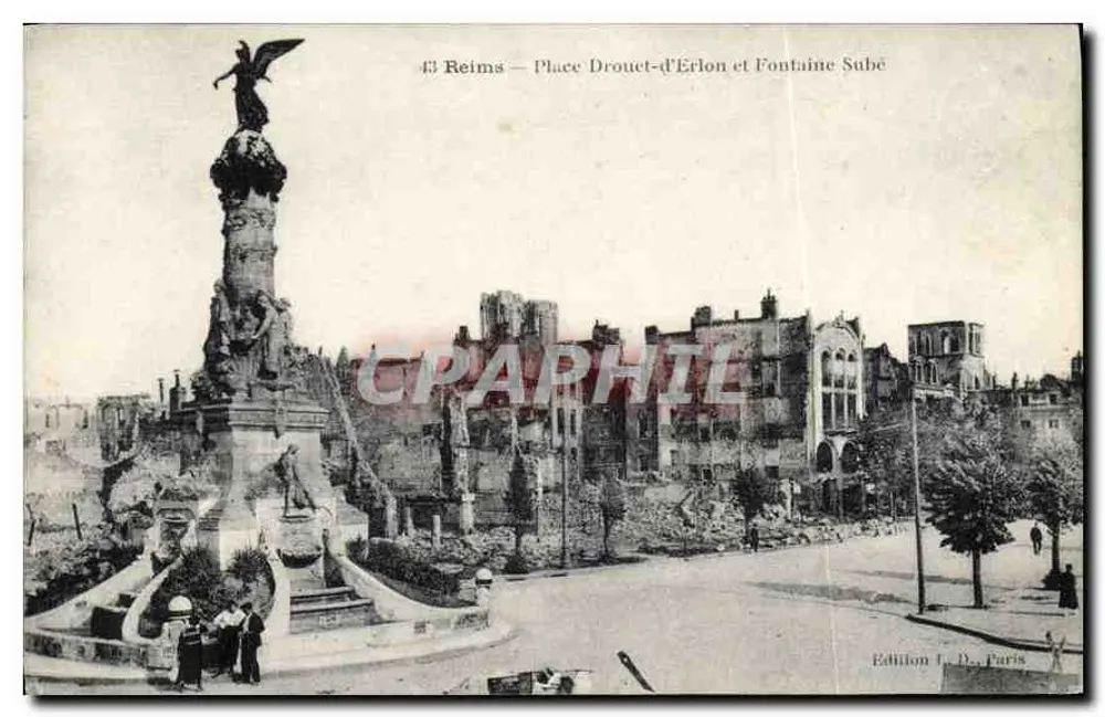 Reims — Place Drouet-d'Erlon und Fontaine Subé — Ausgabe F. D., Paris - Vorderseite
