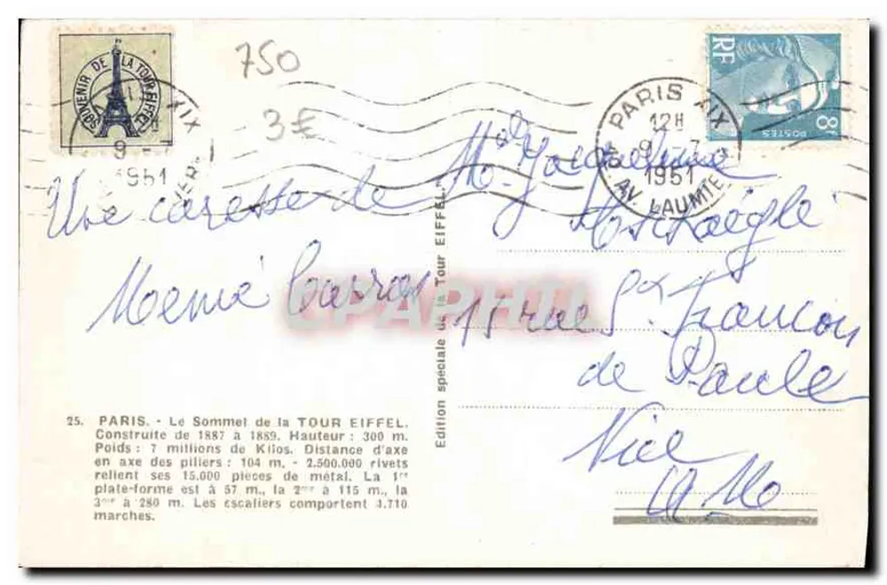 La Tour Eiffel — sommet — édition spéciale de la Tour Eiffel - Verso
