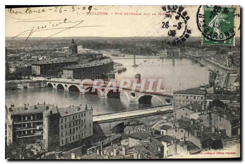 Toulouse — Vista geral sobre a Garonne — Editor: Labouche Frères Toulouse, n°1 - Frente