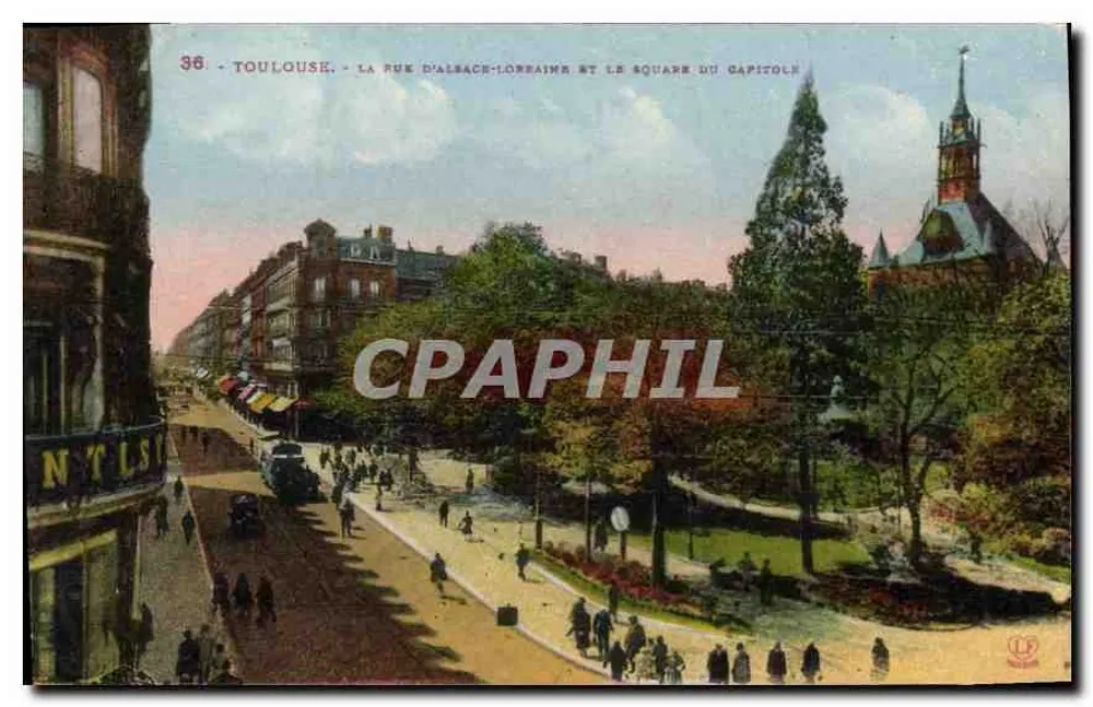 Toulouse - La rue d'Alsace-Lorraine et le square du Capitole — Photachromo Labouche Frères, n°36 - Recto