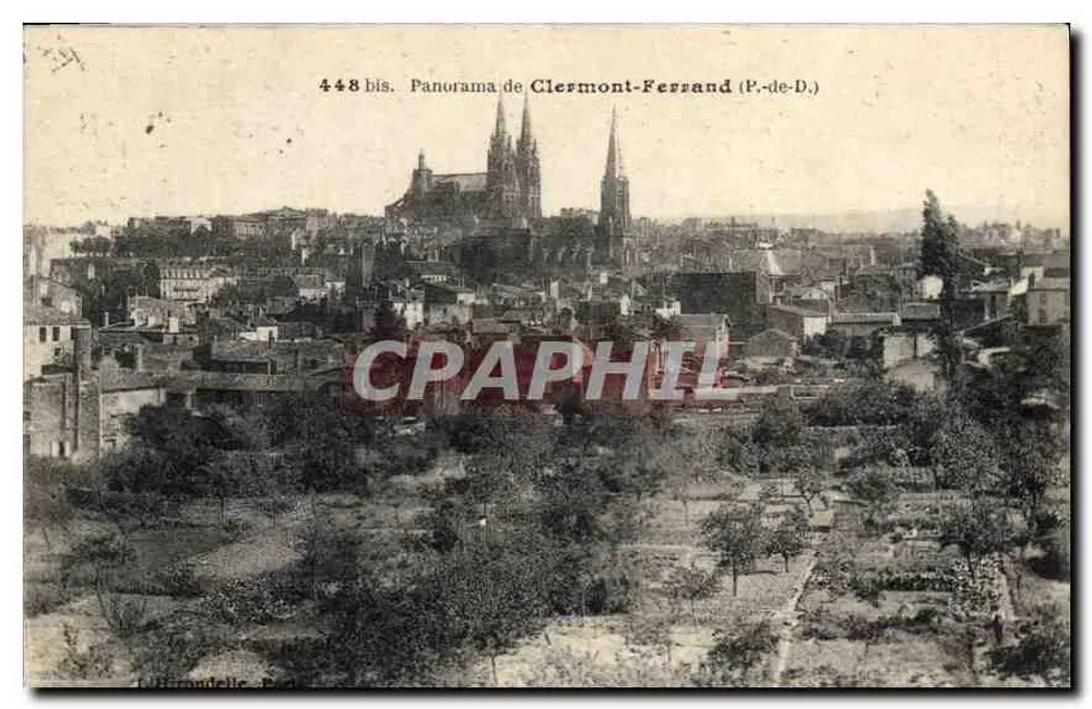Panorama Clermont-Ferrand (P.-de-D.) — widok z lotu ptaka z katedrą — wydawca nieznany, n° 448 bis - Awers