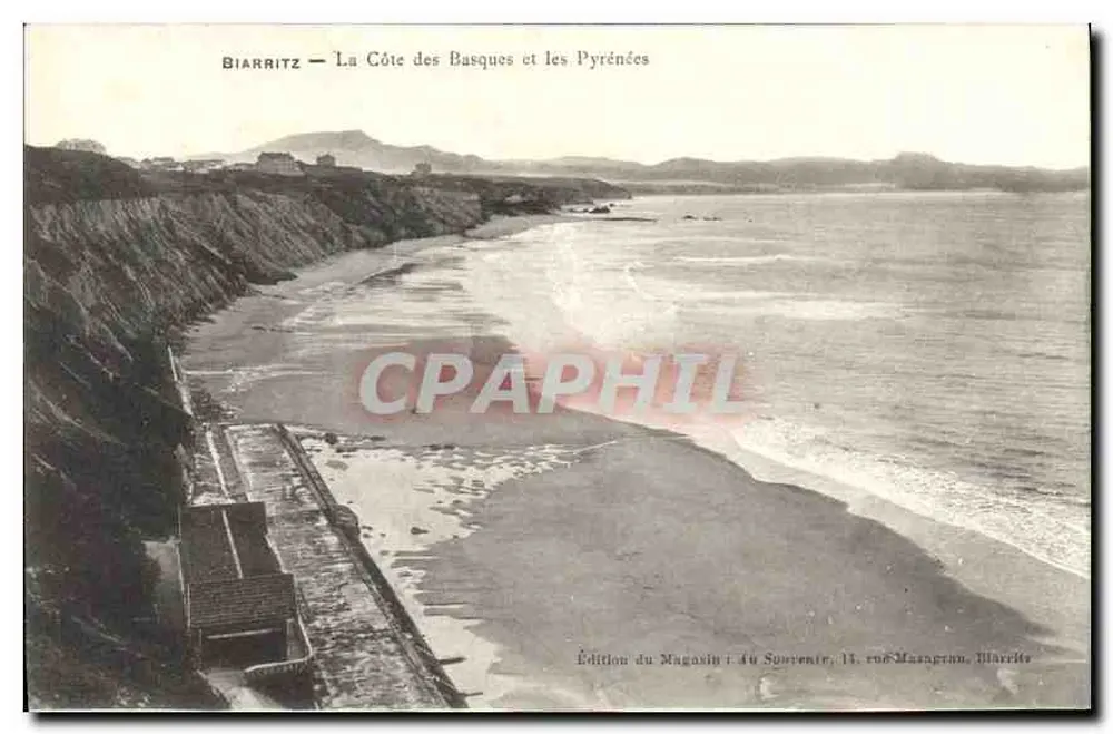Biarritz — A Costa dos Bascos e os Pirineus — Edição do Magasin du Souvenir, 15, rue Mazagran, Biarritz - Frente