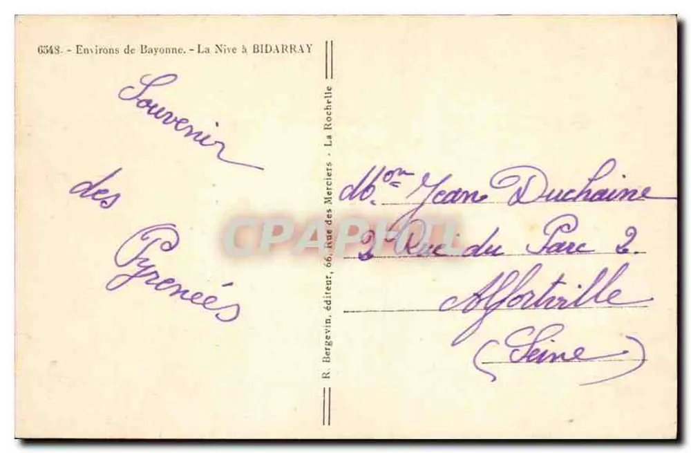 A Nive em Bidarray — Arredores de Bayonne — R. Bergevin, editor - Verso