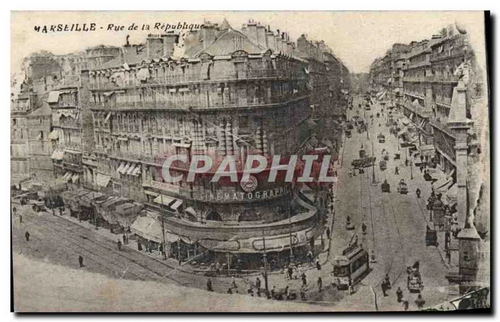 MARSEILLE - Rue de la République — vista do canto com o cinema « Cinématographique » — editor não visível - Frente