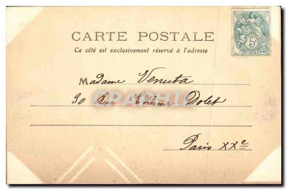 Nice - La Gare — vue de l'édifice principal avec calèches et palmiers, éditeur J. Man, n° 34 - Verso